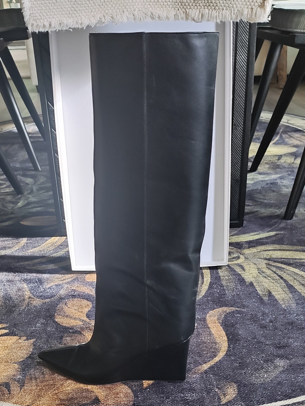 Jimmy Choo Black Knee-High Wedge Boots